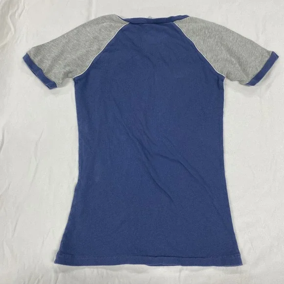 Abercrombie & Fitch Womens Blue Grey Raglan Baseball Graphic T Shirt Medium Y2K - Picture 2 of 7